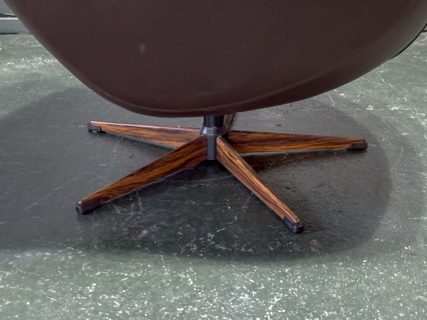 Henry Walter Klein Brown Leather and Rosewood Swivel Chair