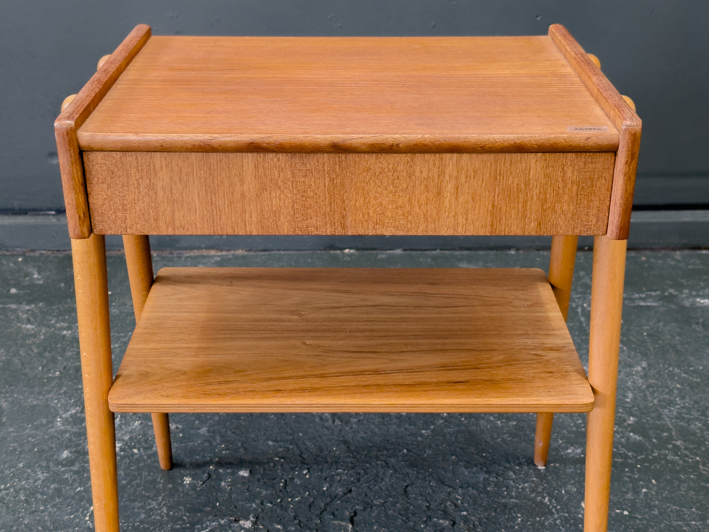 Teak and Oak Bedside Table with Drawer and Shelf
