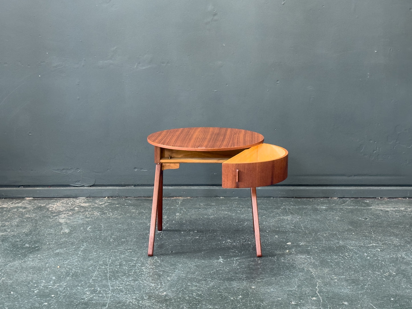 Round Teak Side Table with Round Hinged Compartments