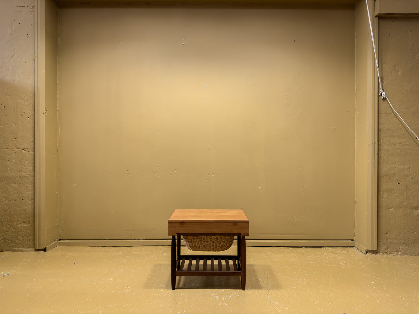 Teak and Wicker Sewing Table