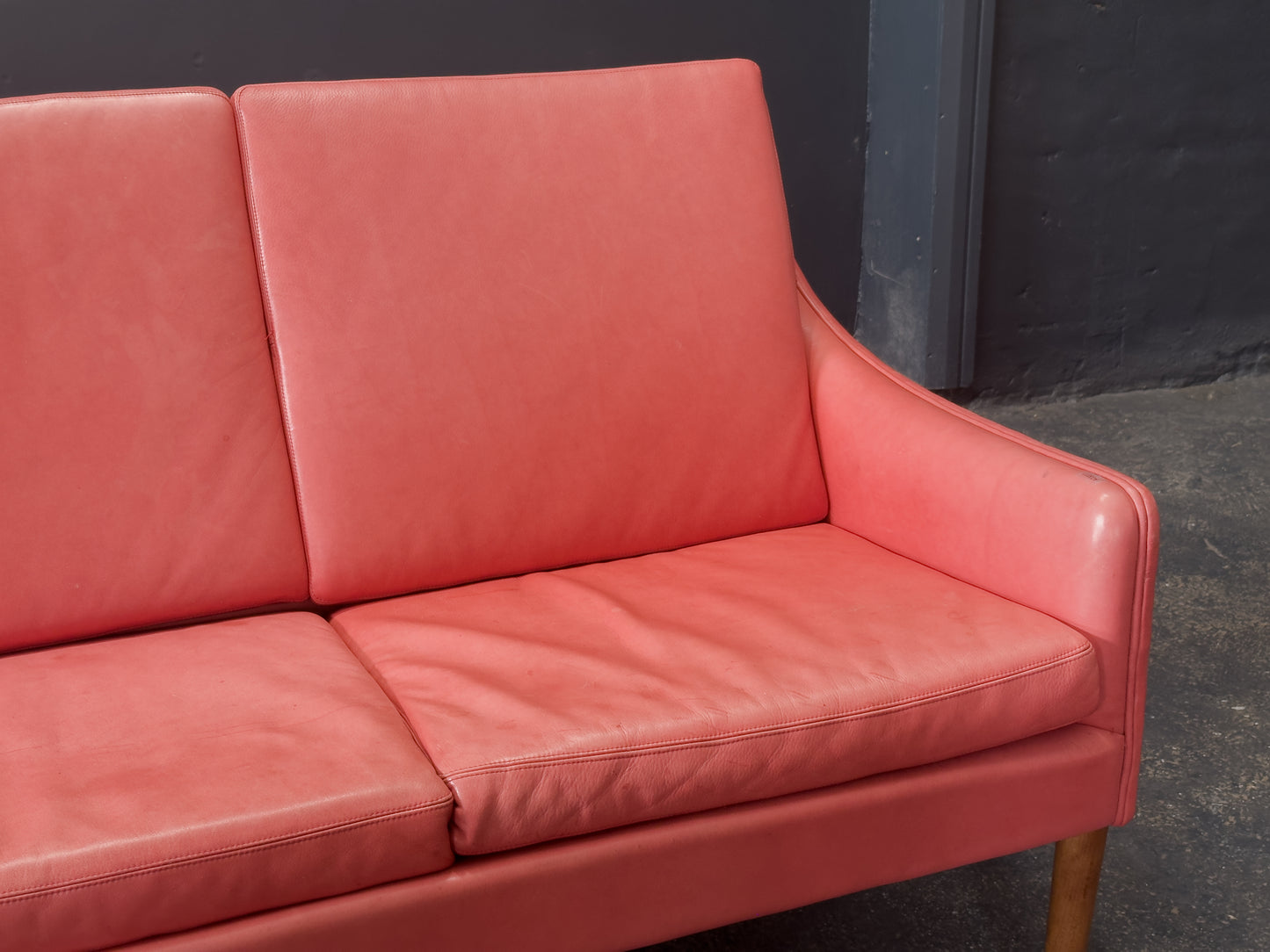 Hans Olsen Red Leather Sofa