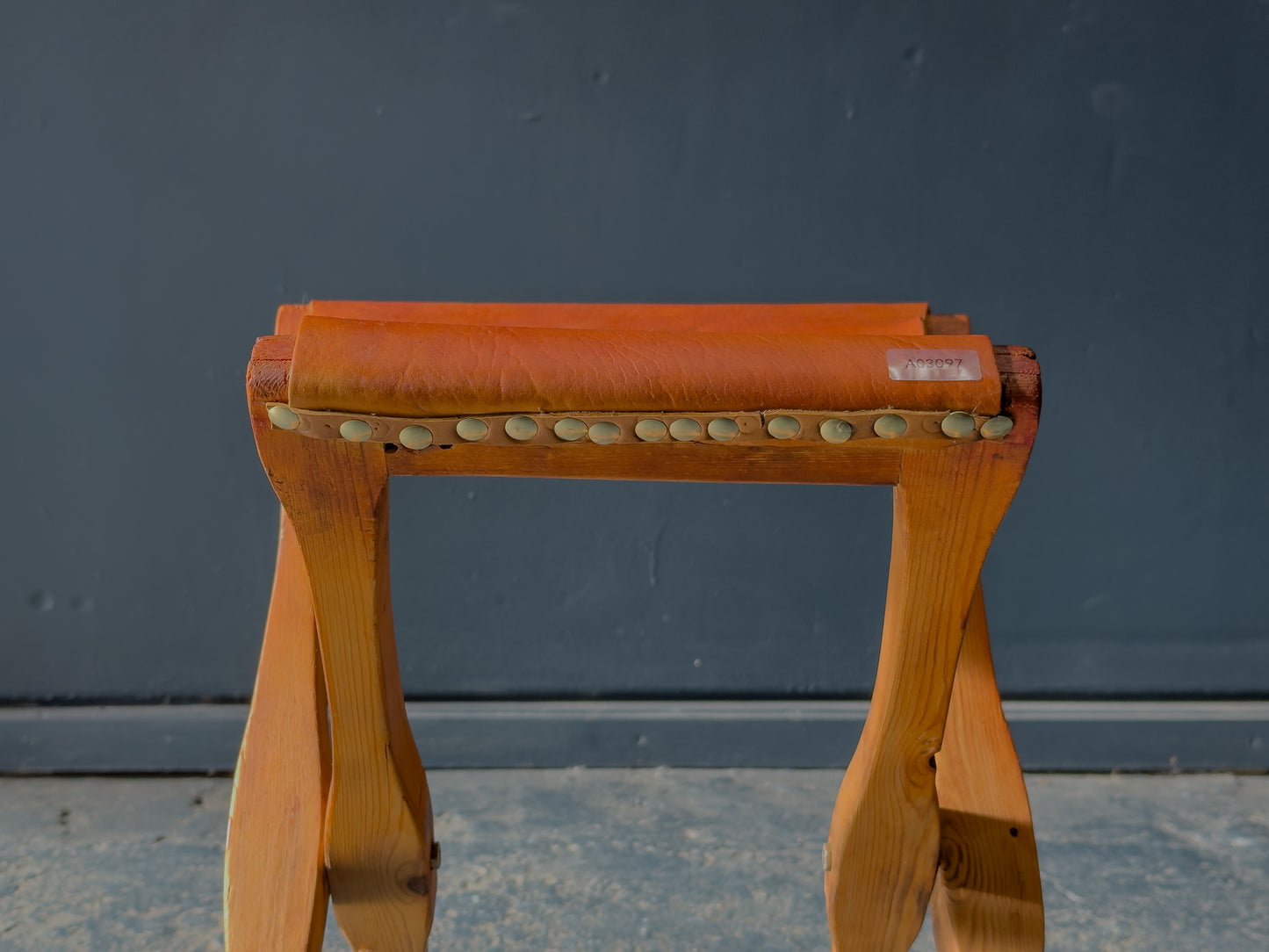 Leather and Pine Folding Stool