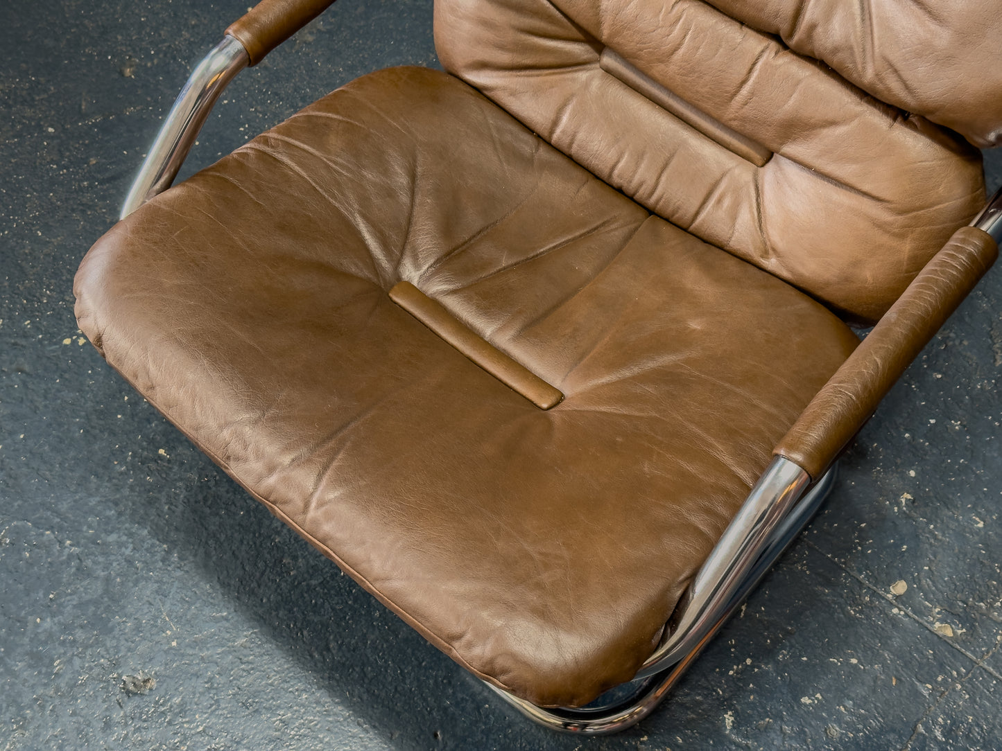 Chrome and Brown Leather Armchair