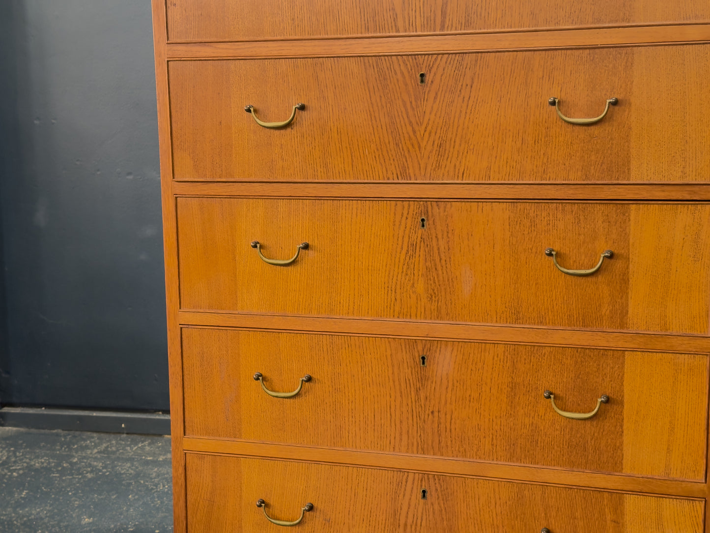 Oak Chest of Drawers with Brass Handles