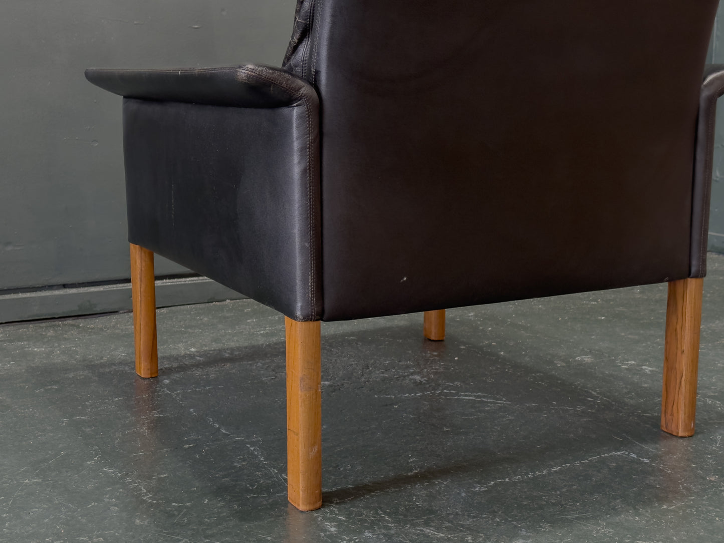 Hans Olsen Black Leather High Back Armchair