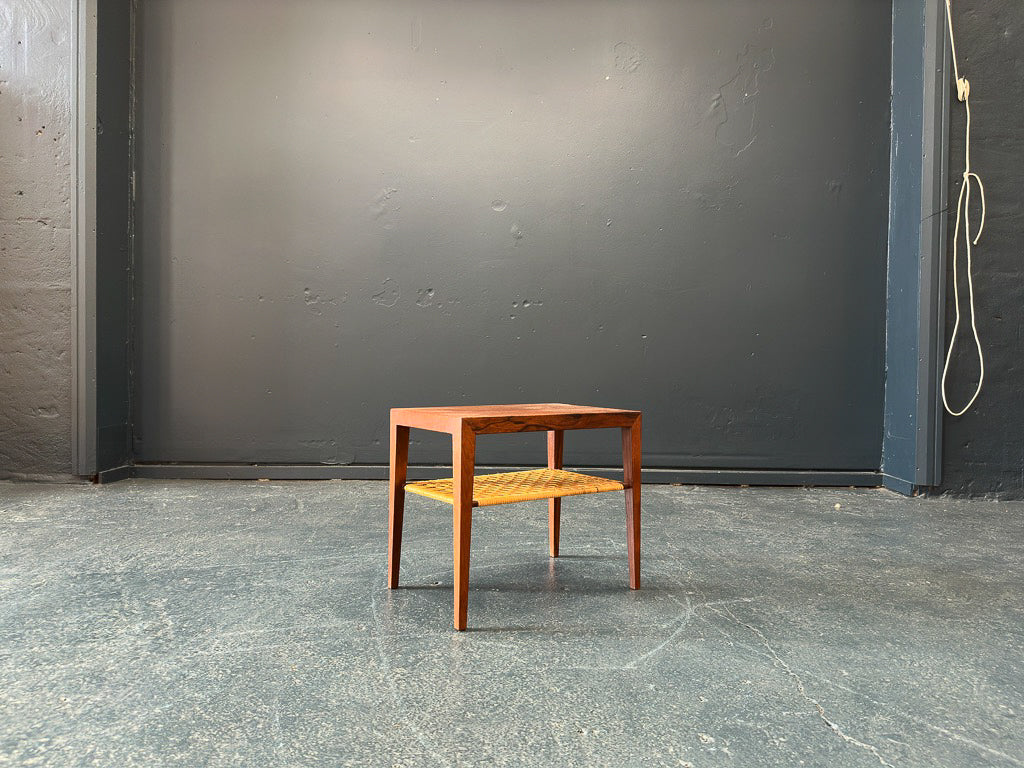 Rosewood and Wicker Side Table