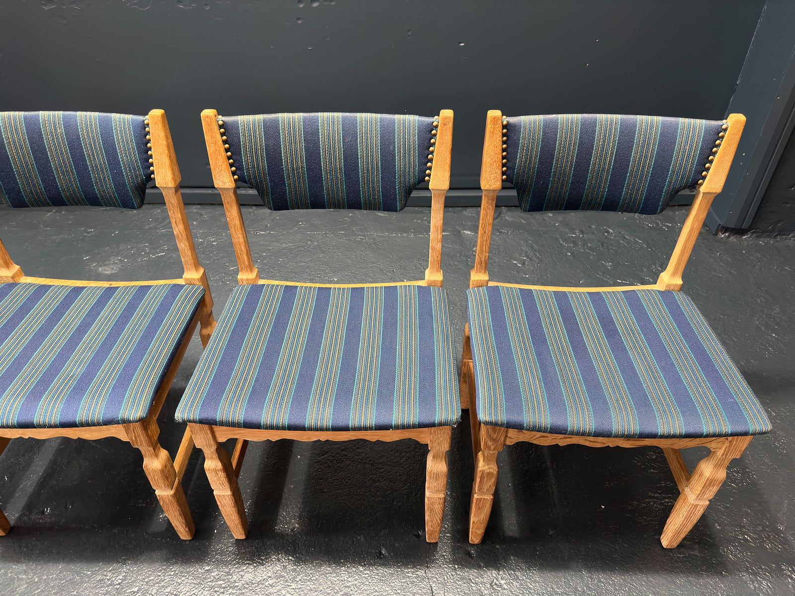 Set of 4 Oak Upholstered Dining Chairs