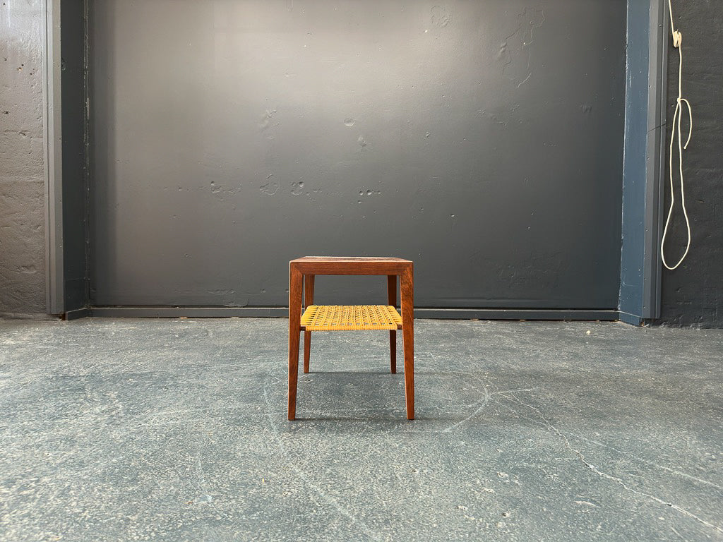 Rosewood and Wicker Side Table