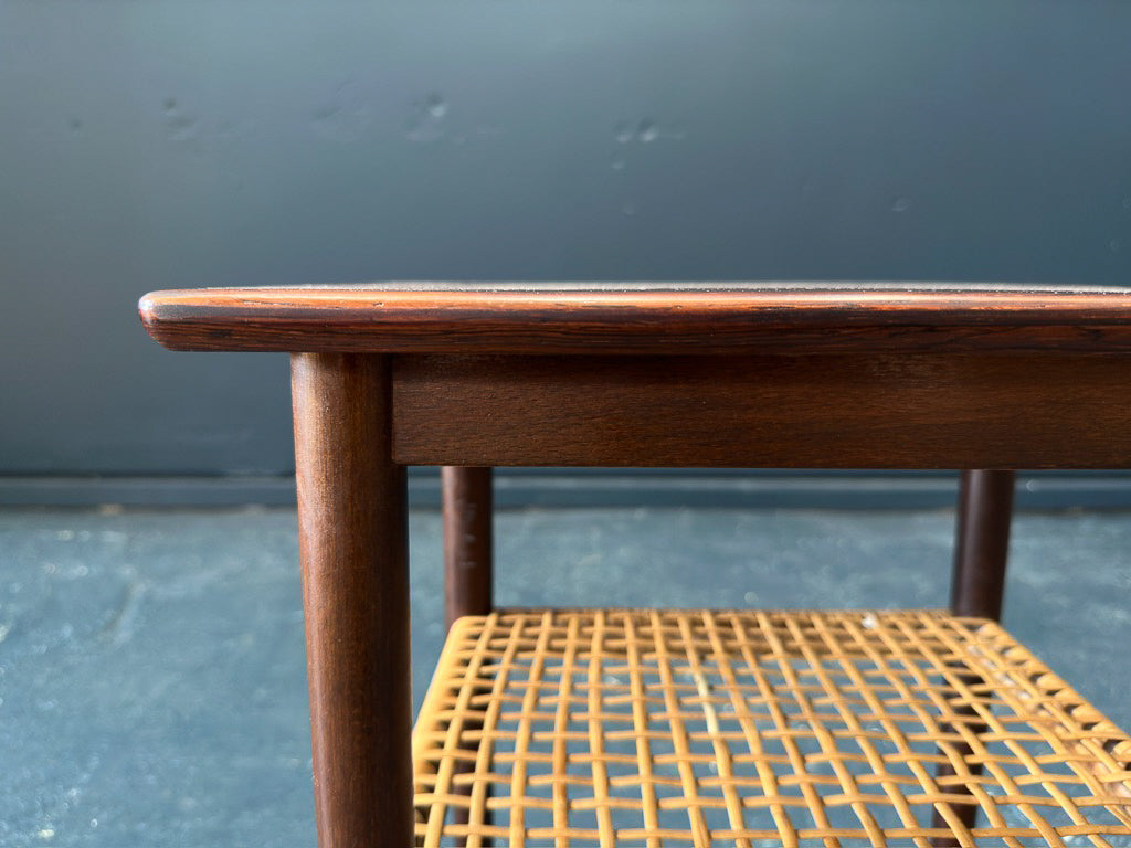 Small Rosewood and Wicker Side Table