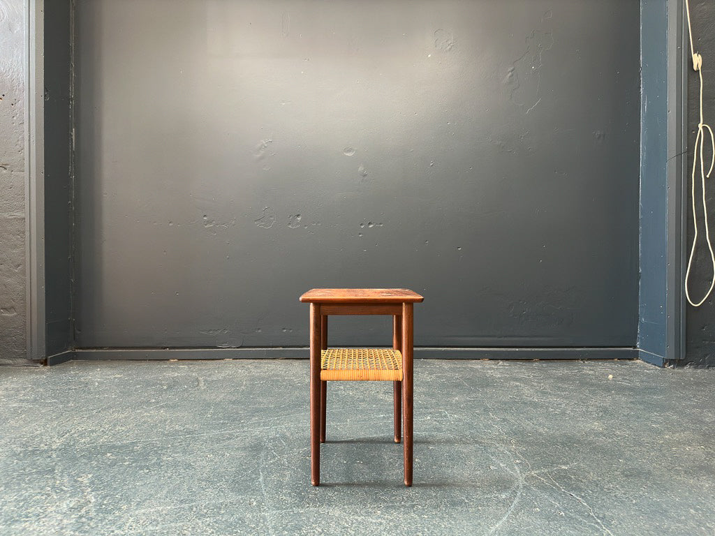 Small Rosewood and Wicker Side Table