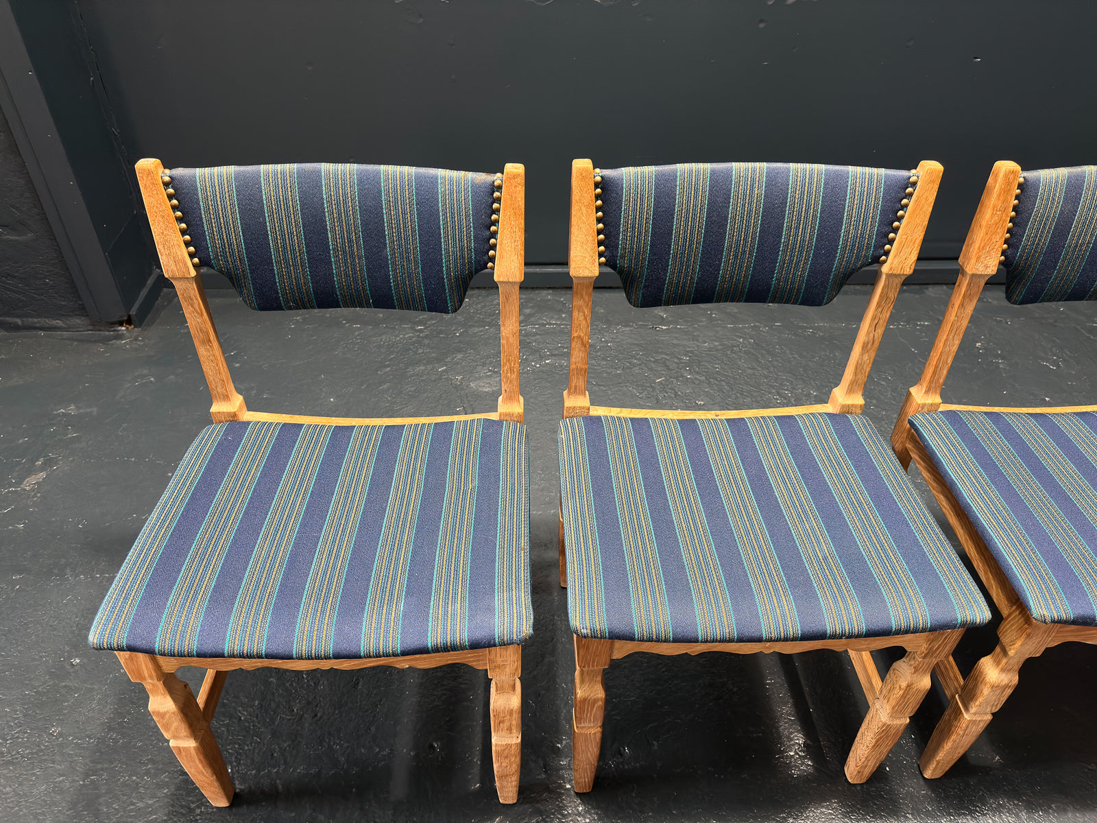Set of 4 Oak Upholstered Dining Chairs