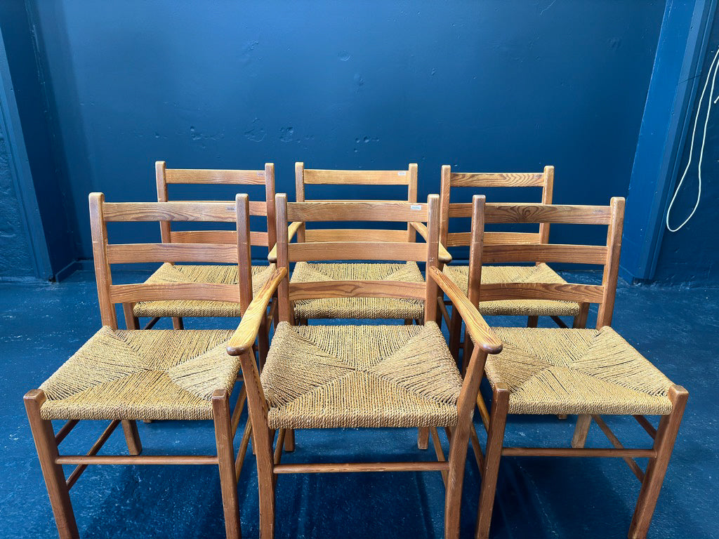 Set of 6 Ladder Back Seagrass Dining Chairs