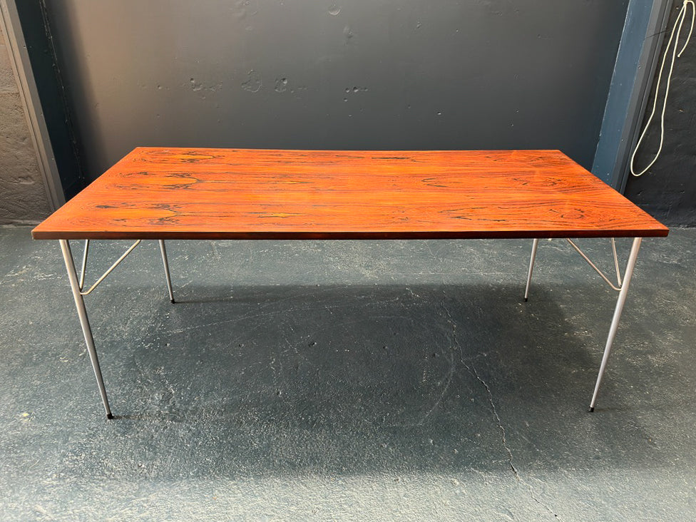 Large Rosewood Dining Table with Metal Legs