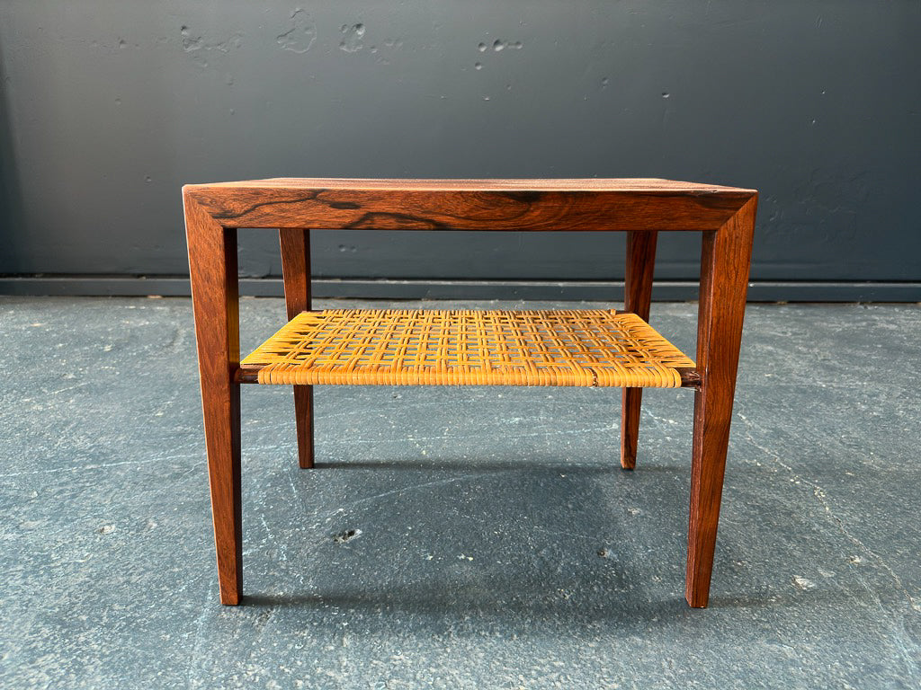 Rosewood and Wicker Side Table