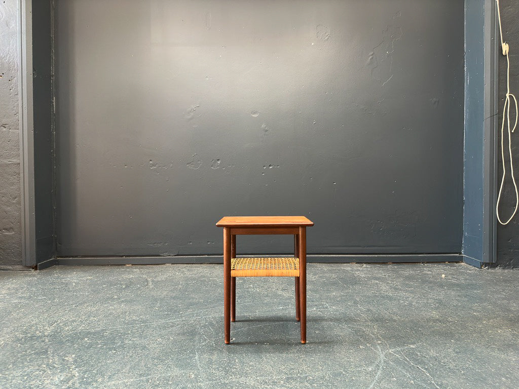 Small Rosewood and Wicker Side Table