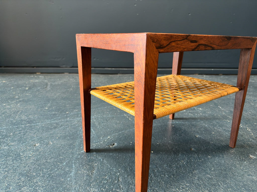 Rosewood and Wicker Side Table