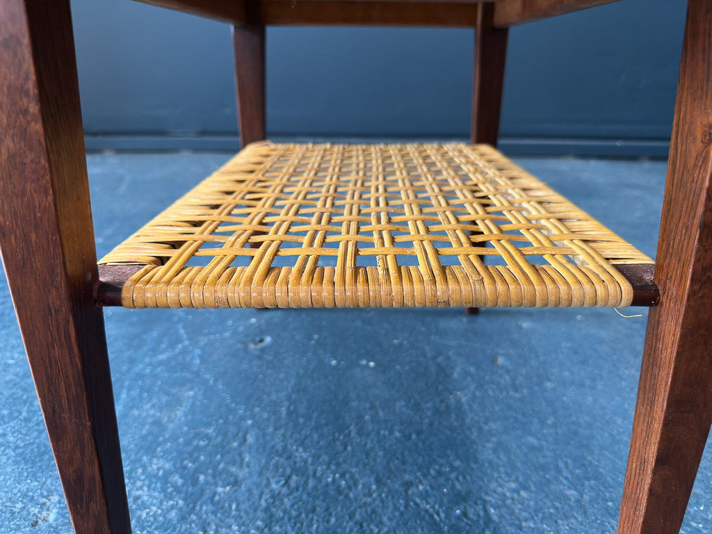 Rosewood and Wicker Side Table