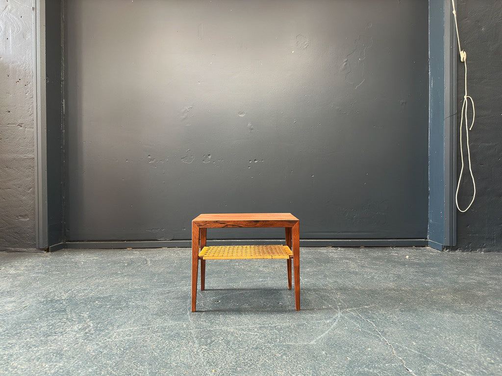 Rosewood and Wicker Side Table