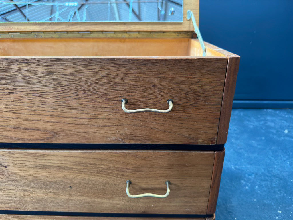 Small Oak Chest of Drawers and Vanity with Mirror