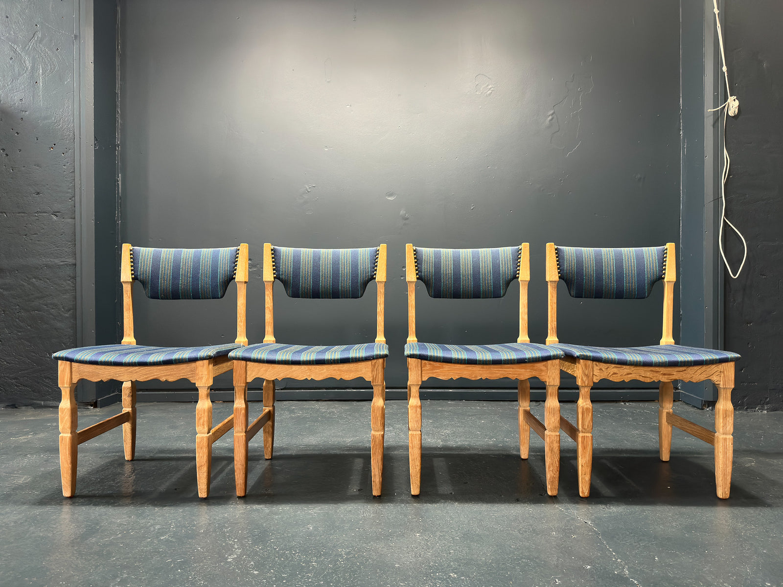 Set of 4 Oak Upholstered Dining Chairs