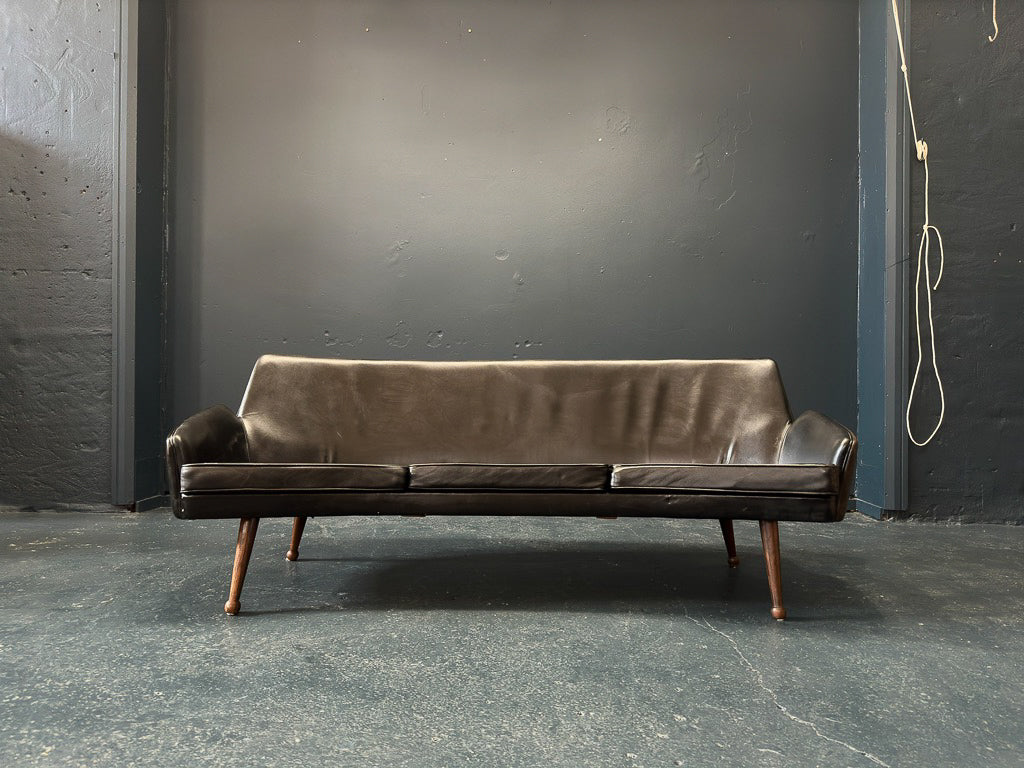 Black Leather and Rosewood Sofa