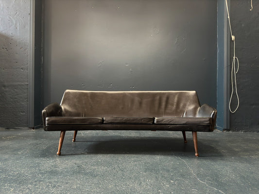 Black Leather and Rosewood Sofa