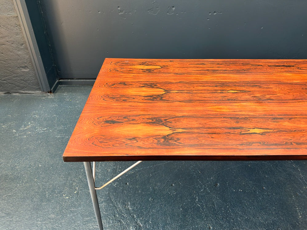 Large Rosewood Dining Table with Metal Legs