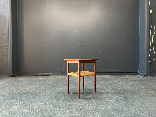 Small Rosewood and Wicker Side Table