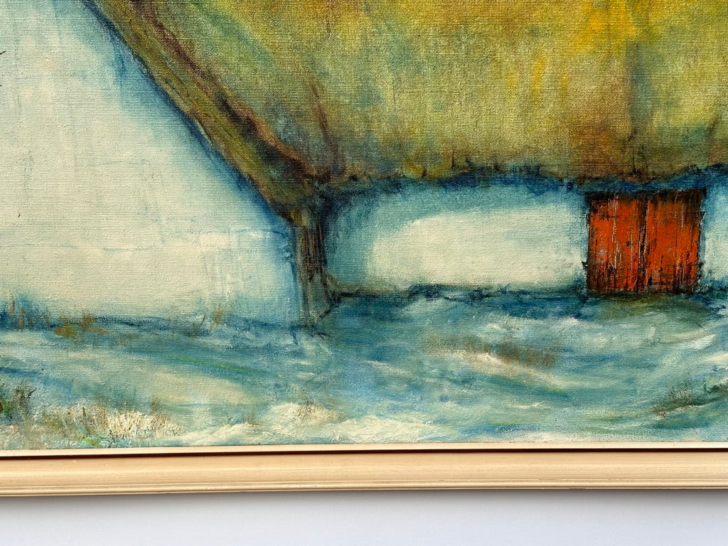 Oil painting of White Cottage in the Snow