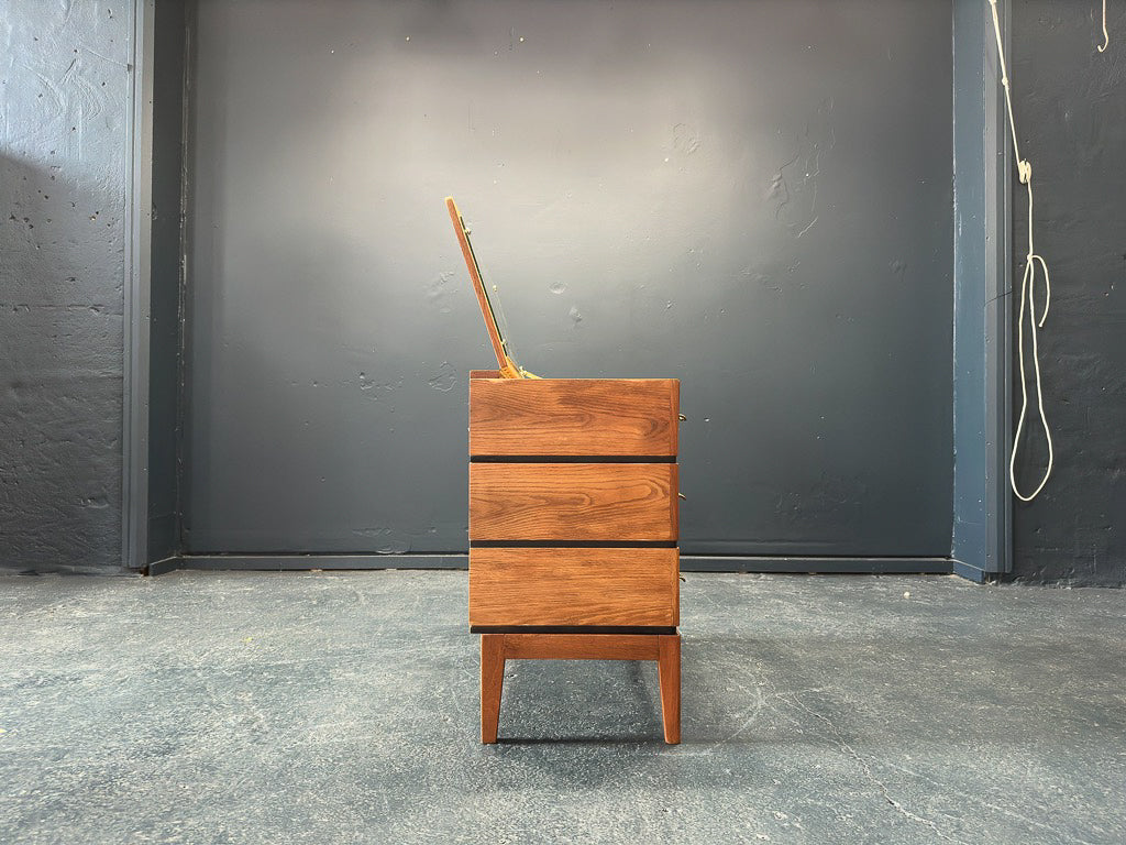 Small Oak Chest of Drawers and Vanity with Mirror