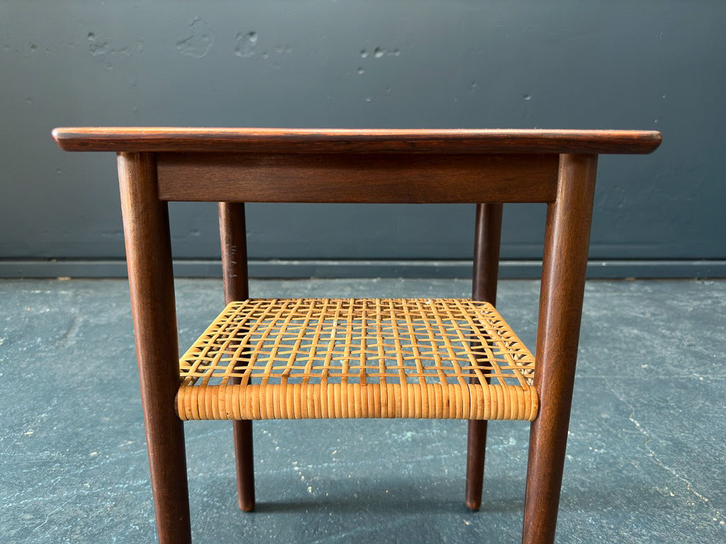 Small Rosewood and Wicker Side Table