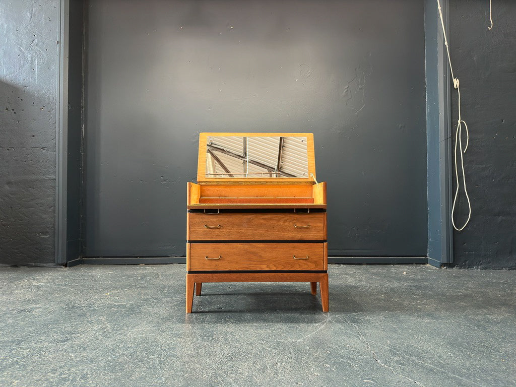 Small Oak Chest of Drawers and Vanity with Mirror