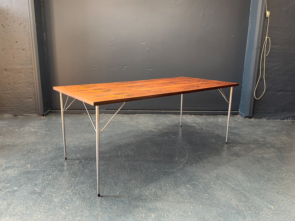 Large Rosewood Dining Table with Metal Legs