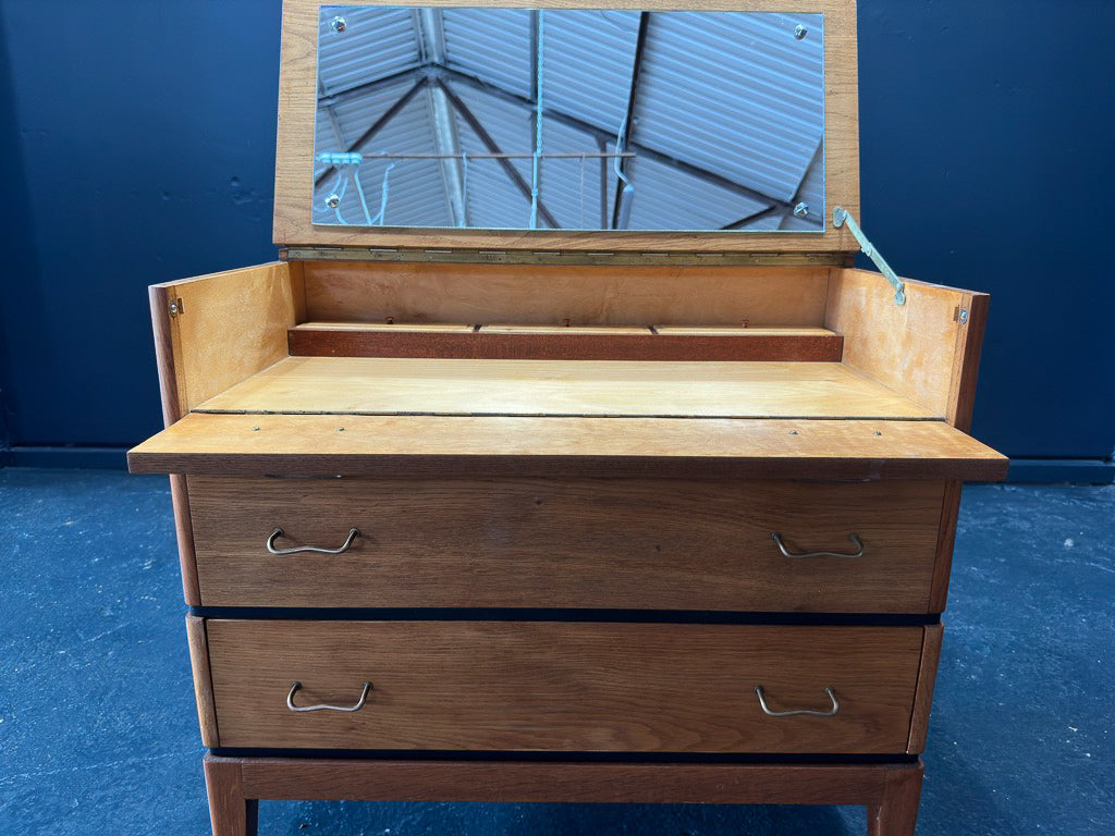 Small Oak Chest of Drawers and Vanity with Mirror