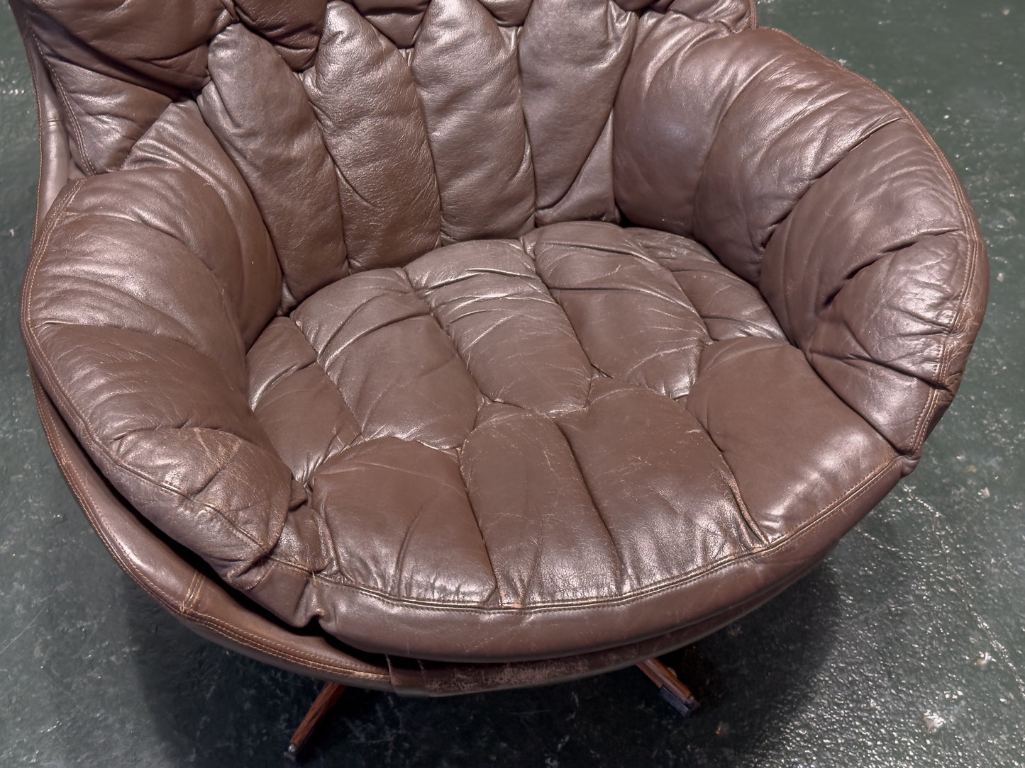 Henry Walter Klein Brown Leather and Rosewood Swivel Chair