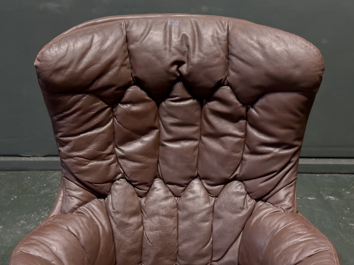 Henry Walter Klein Brown Leather and Rosewood Swivel Chair