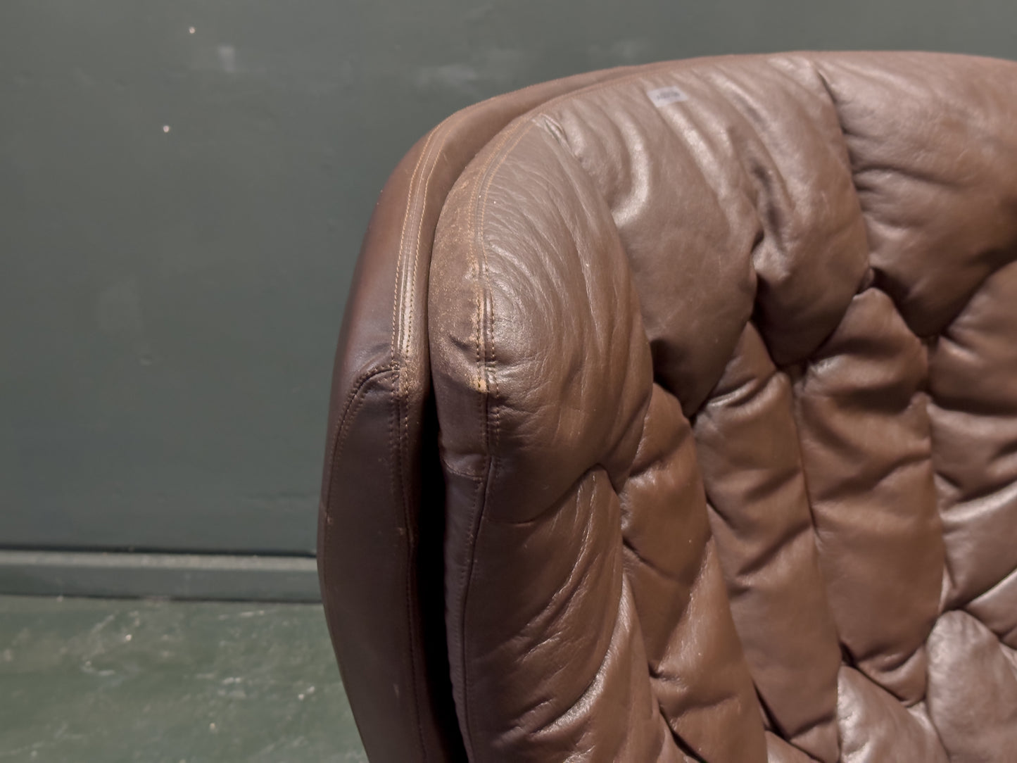 Henry Walter Klein Brown Leather and Rosewood Swivel Chair