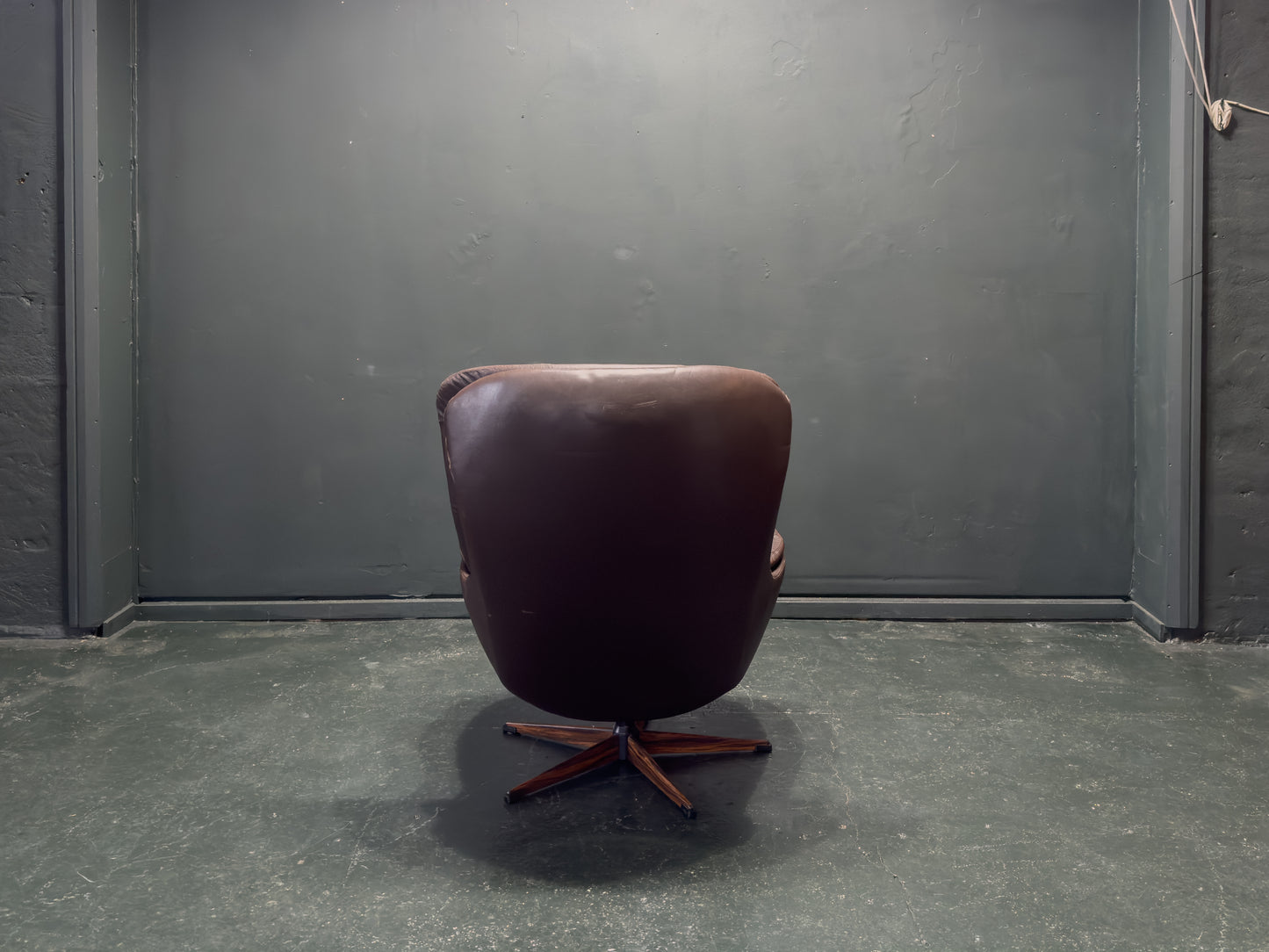 Henry Walter Klein Brown Leather and Rosewood Swivel Chair