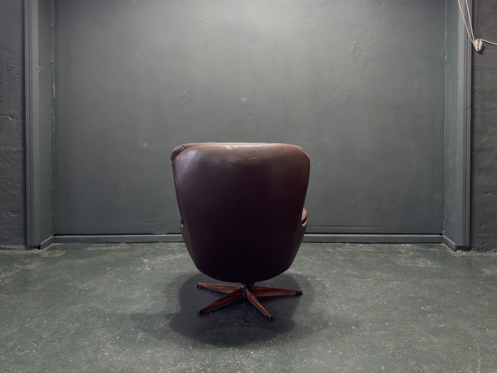 Henry Walter Klein Brown Leather and Rosewood Swivel Chair