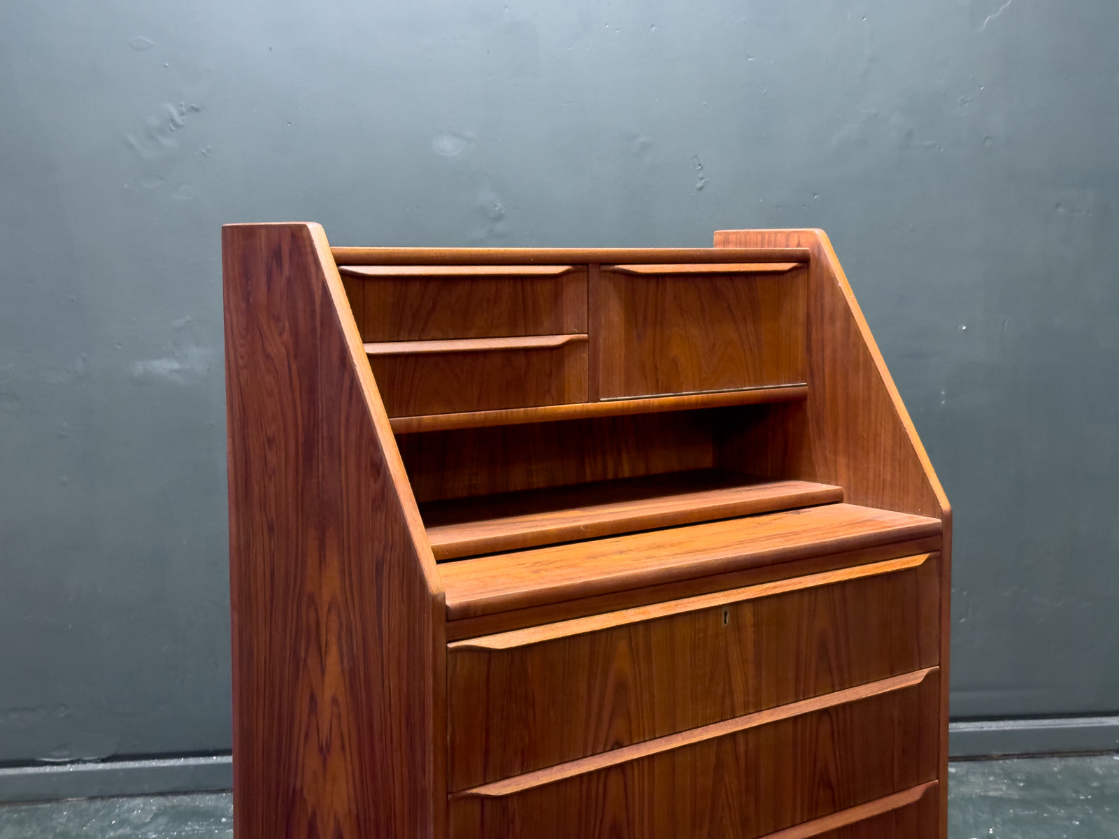 Teak Bureau with Drawers and Extending Desk