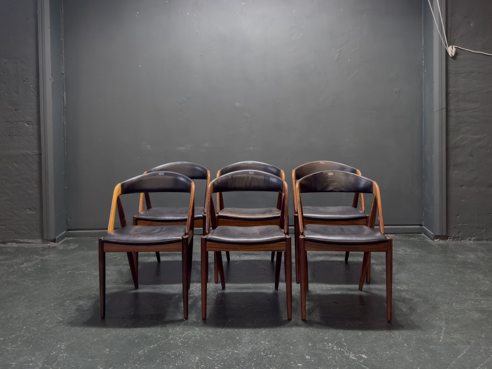Set of 6 Leather and Rosewood Model 31 Chairs by Kai Kristiansen