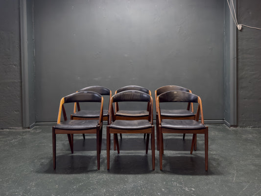 Set of 6 Leather and Rosewood Model 31 Chairs by Kai Kristiansen