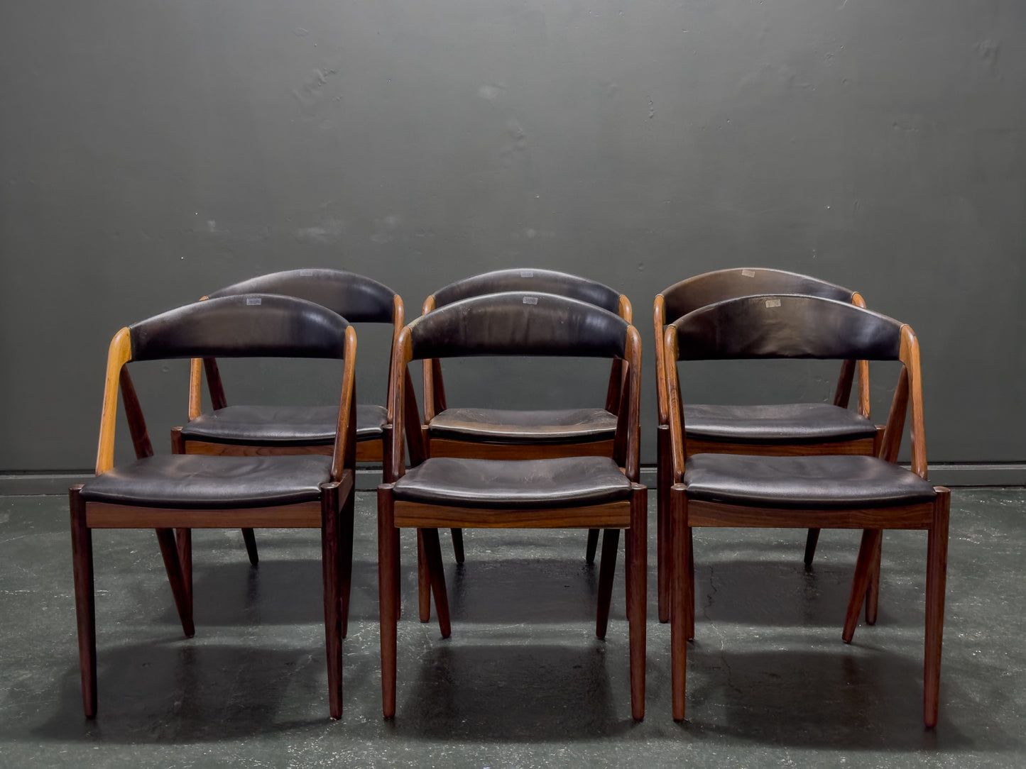 Set of 6 Leather and Rosewood Model 31 Chairs by Kai Kristiansen