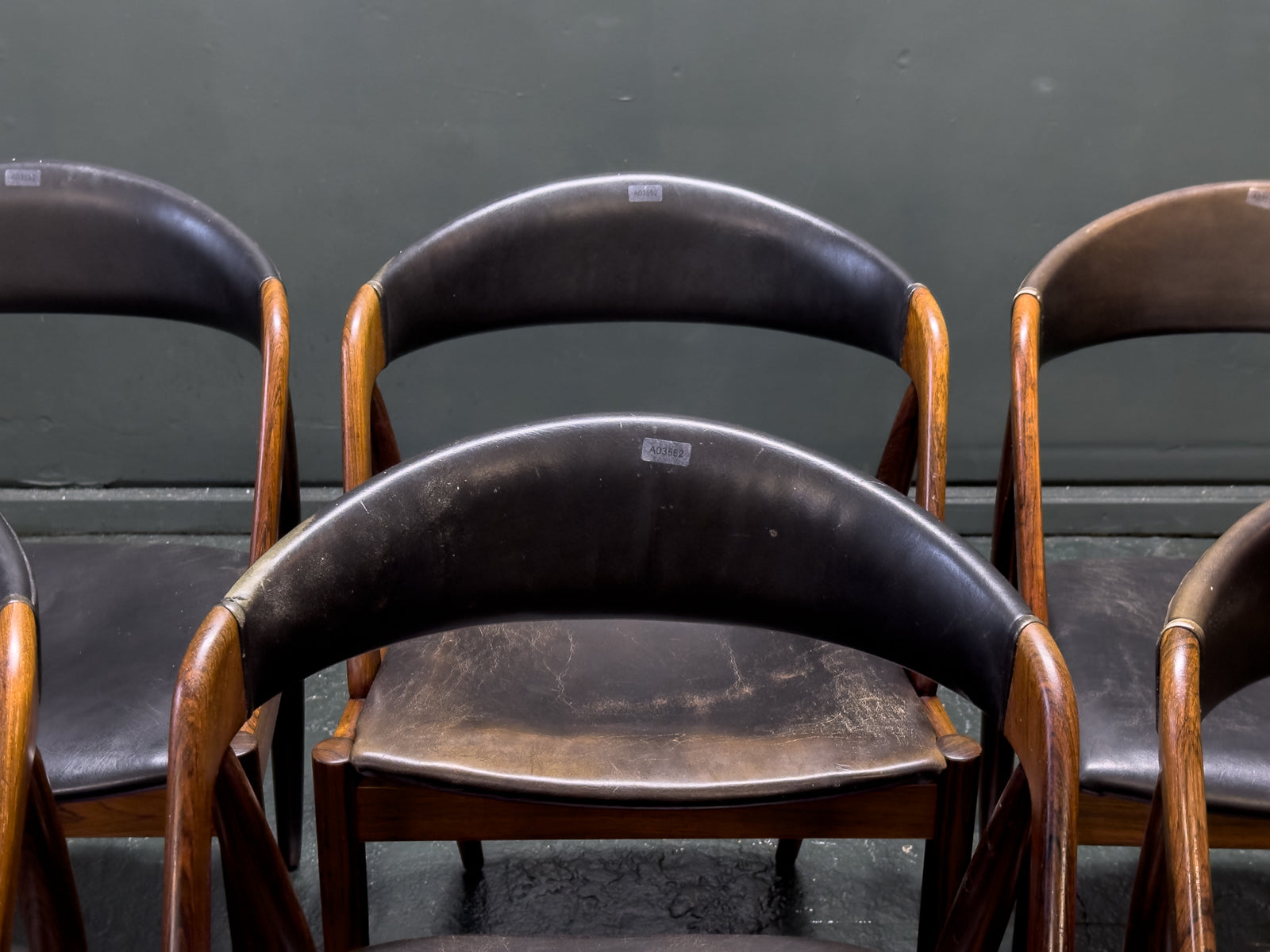 Set of 6 Leather and Rosewood Model 31 Chairs by Kai Kristiansen