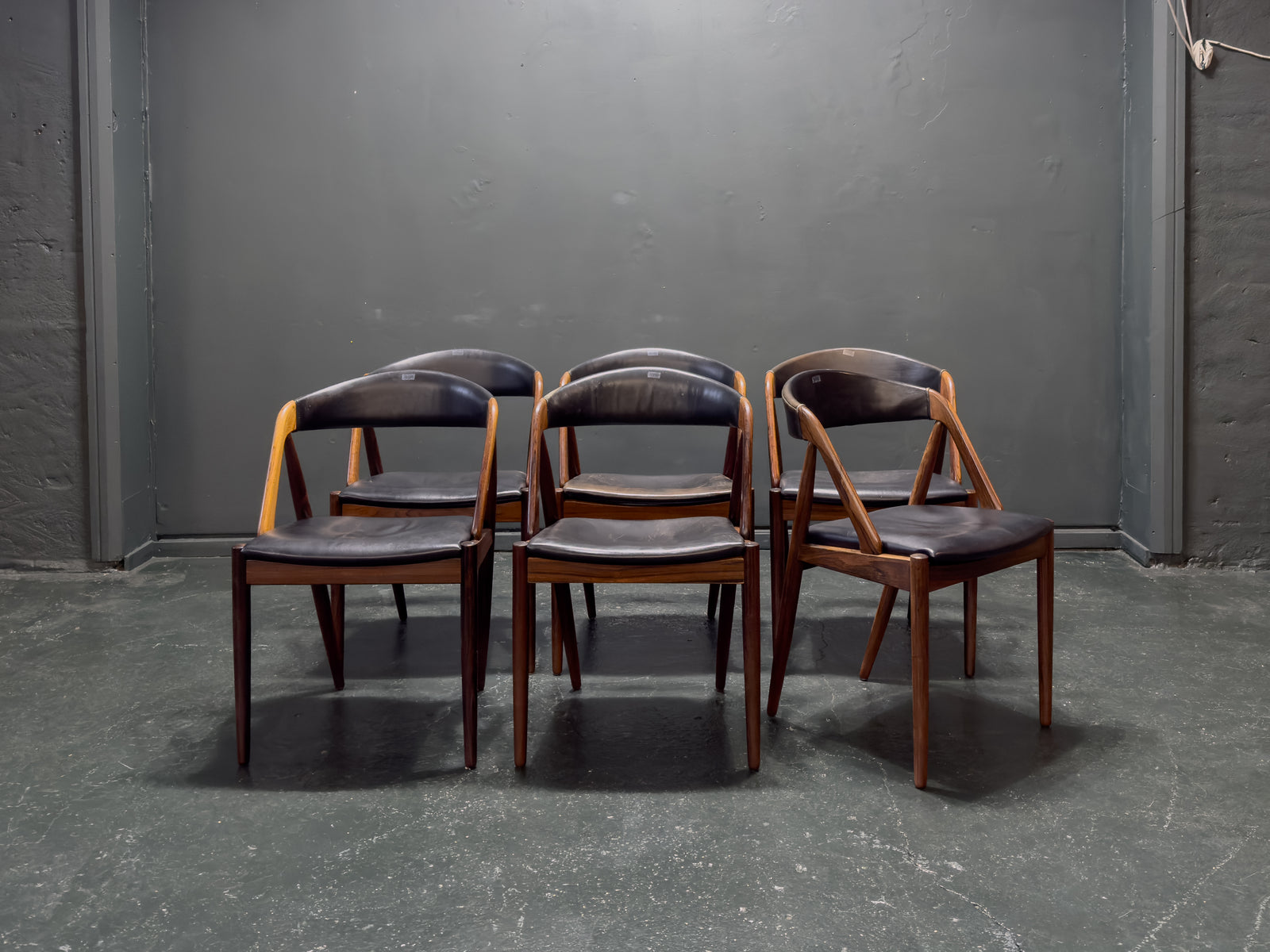 Set of 6 Leather and Rosewood Model 31 Chairs by Kai Kristiansen