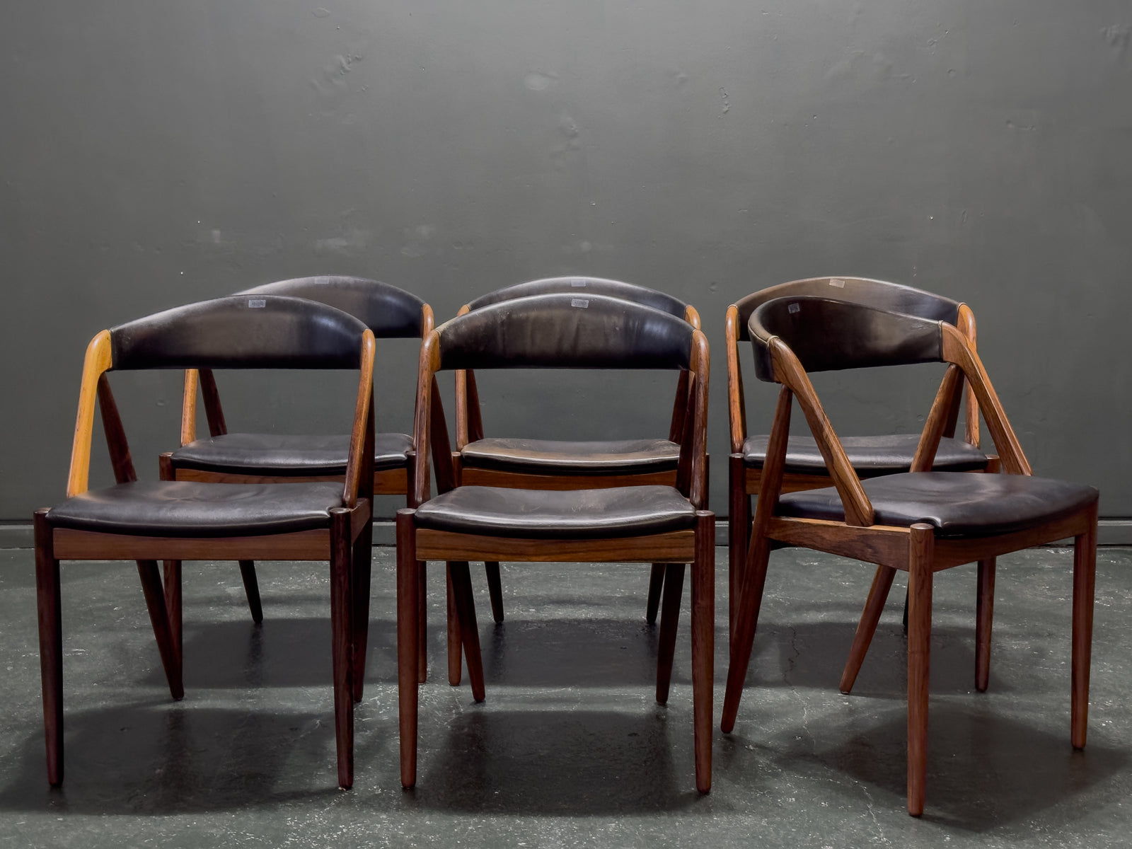Set of 6 Leather and Rosewood Model 31 Chairs by Kai Kristiansen