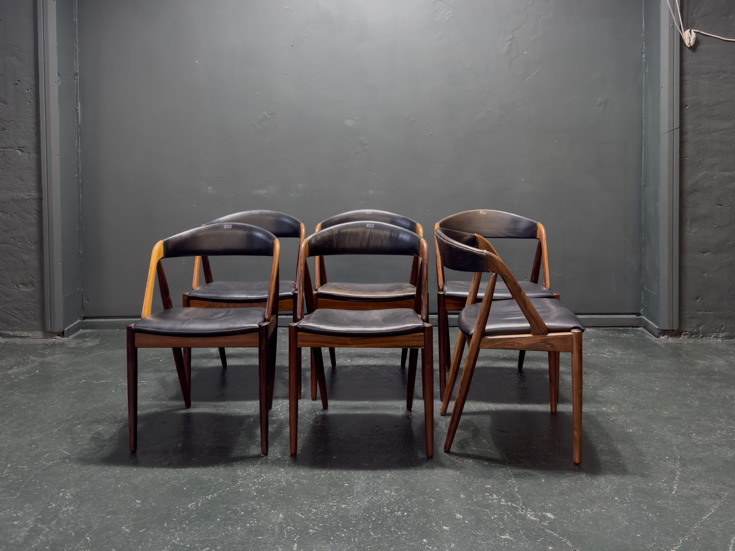 Set of 6 Leather and Rosewood Model 31 Chairs by Kai Kristiansen