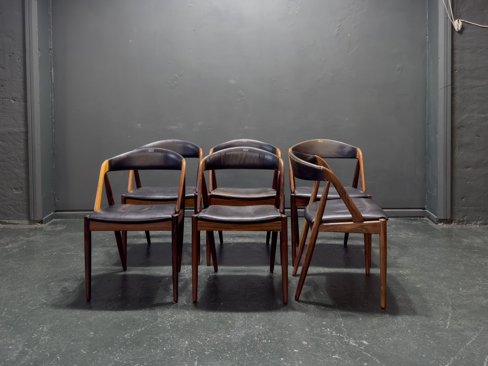 Set of 6 Leather and Rosewood Model 31 Chairs by Kai Kristiansen