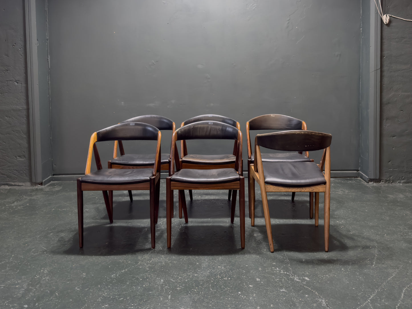 Set of 6 Leather and Rosewood Model 31 Chairs by Kai Kristiansen