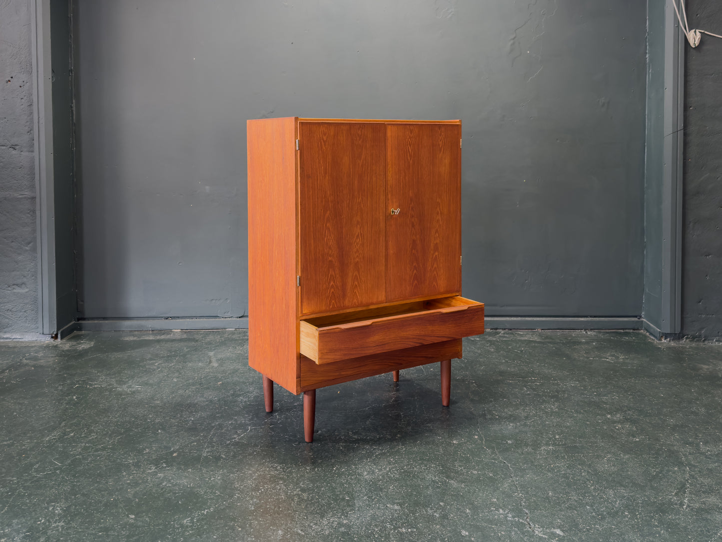 Tall Teak Cabinet with Drawers